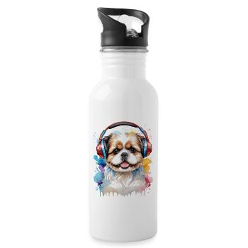 Shih Tzu Kopfhörer Hund Lustig Tier Design Print - Trinkflasche mit integriertem Trinkhalm - Weiß - Rechts