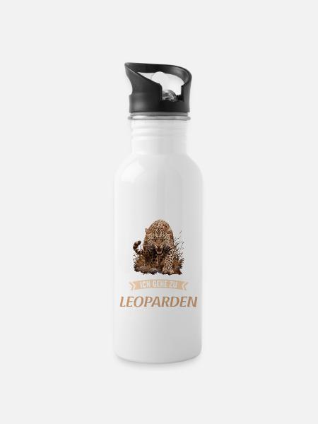 Leoparden Leopard - Trinkflasche mit integriertem Trinkhalm - Weiß