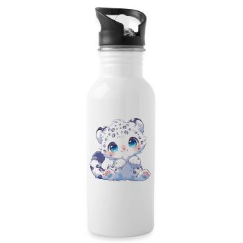 Snow Leopard Schneeleoparden Schneeleopard - Water bottle with straw - white - Right