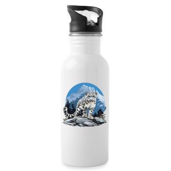 Snow Leopard Schneeleoparden Schneeleopard - Water bottle with straw - white - Right