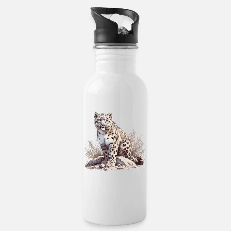 Snow Leopard Schneeleoparden Schneeleopard - Trinkflasche mit integriertem Trinkhalm - Weiß