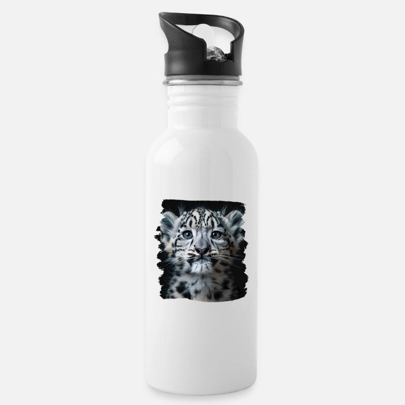 Snow Leopard Schneeleoparden Schneeleopard - Trinkflasche mit integriertem Trinkhalm - Weiß