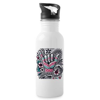 Shaka Vibes - Hawaiian Aloha Spirit Design - Water bottle with straw - white - Right