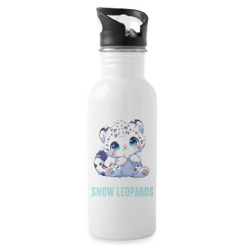 Snow Leopard Schneeleoparden Schneeleopard - Water bottle with straw - white - Right