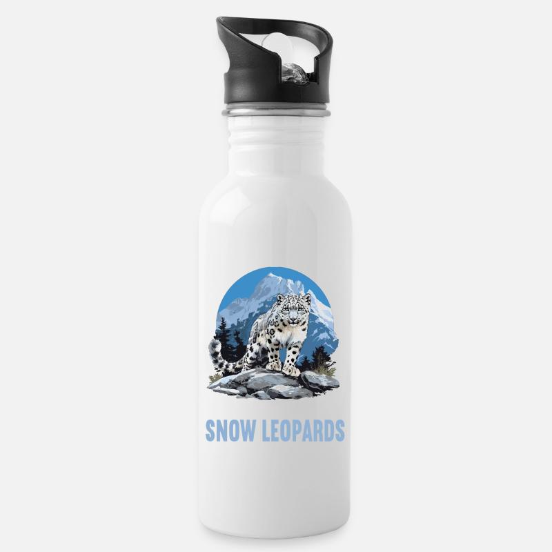 Snow Leopard Schneeleoparden Schneeleopard - Trinkflasche mit integriertem Trinkhalm - Weiß