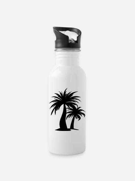 Palme - Trinkflasche mit integriertem Trinkhalm - Weiß