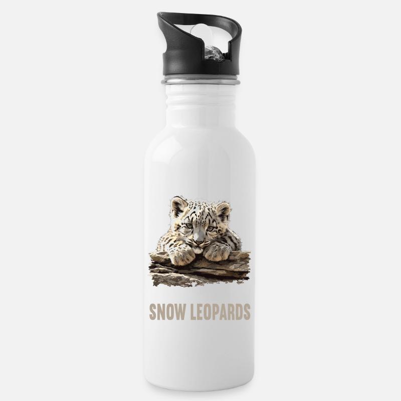 Snow Leopard Schneeleoparden Schneeleopard - Trinkflasche mit integriertem Trinkhalm - Weiß