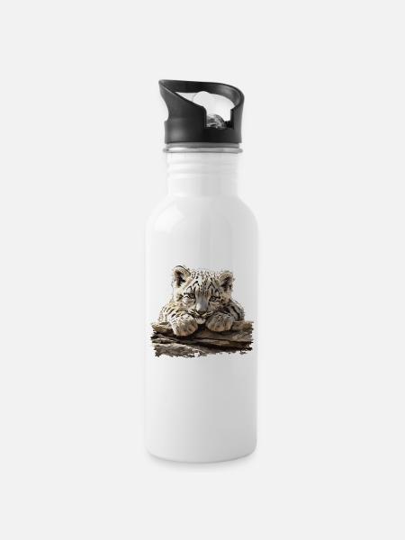 Snow Leopard Schneeleoparden Schneeleopard - Trinkflasche mit integriertem Trinkhalm - Weiß