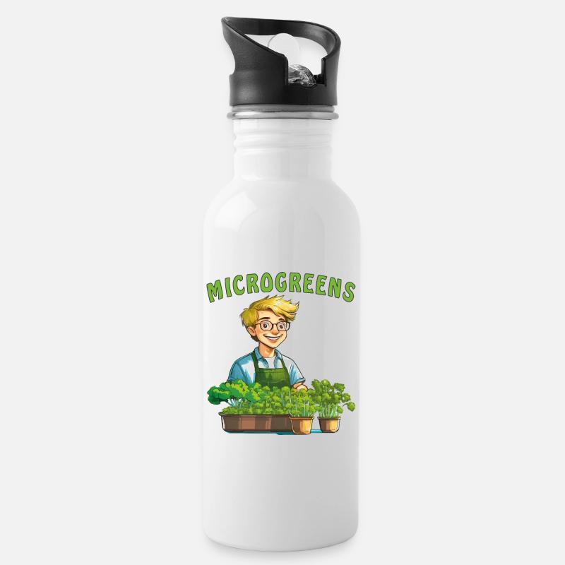 PFLANZEN MICROGREENS - Trinkflasche mit integriertem Trinkhalm - Weiß