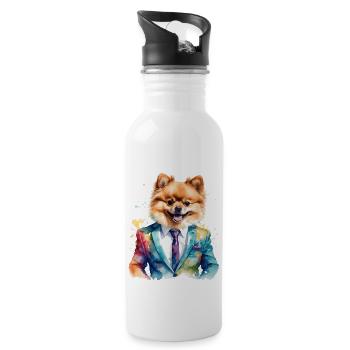 Pomeranian Zwergspitz Anzug Hund Bunt Print - Trinkflasche mit integriertem Trinkhalm - Weiß - Rechts