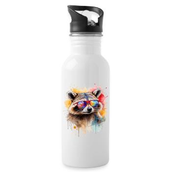 Raccoon Sunglasses Colorful Animal Design Print - Water bottle with straw - white - Right