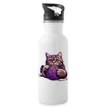 Cat plays with a ball of yarn - Water bottle with straw - white - Right