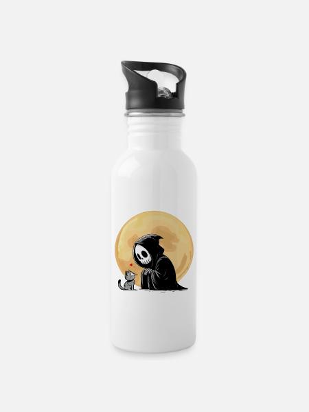Halloween Skelett Tod Katze Vollmond Gothic Lustig - Trinkflasche mit integriertem Trinkhalm - Weiß