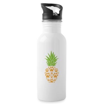 Hund Pfote Ananas Lustig Tropische Frucht Tier Wortspiel - Trinkflasche mit integriertem Trinkhalm - Weiß - Rechts