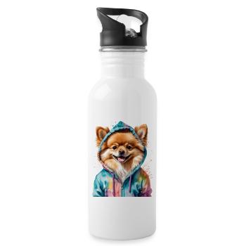 Pomeranian Pomeranian Pomeranian Hoodie Dog Print - Water bottle with straw - white - Right