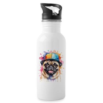 Carlin Snapback Cap Chien Coloré Drôle Design Imprimer - Gourde avec paille intégrée - blanc - Droite