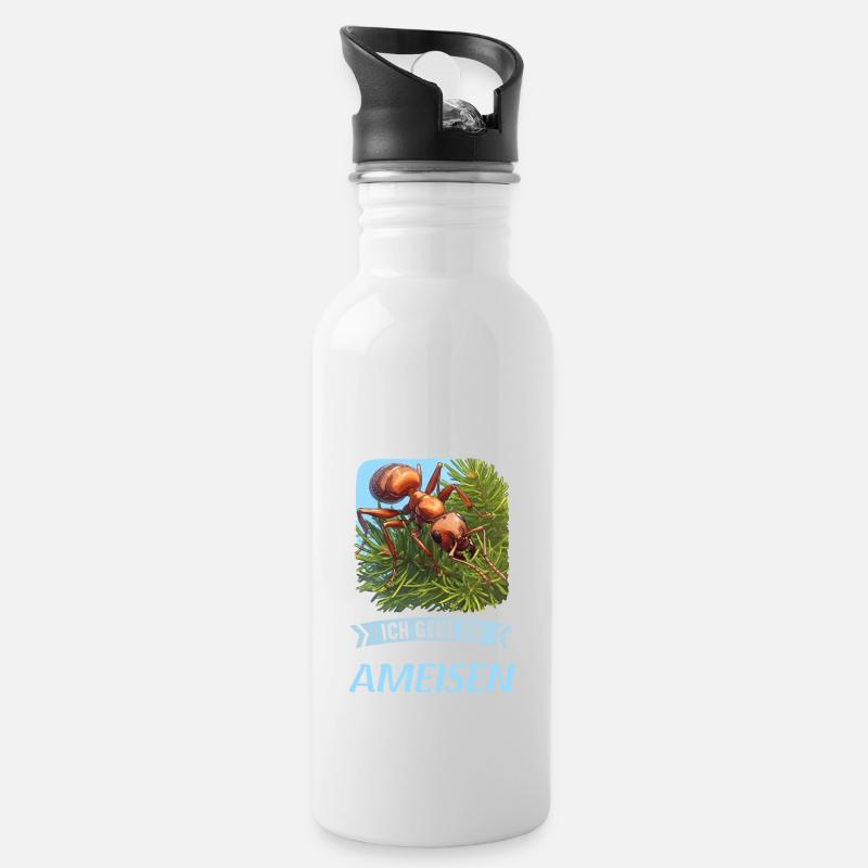 Ant Ameisen Ameise - Trinkflasche mit integriertem Trinkhalm - Weiß