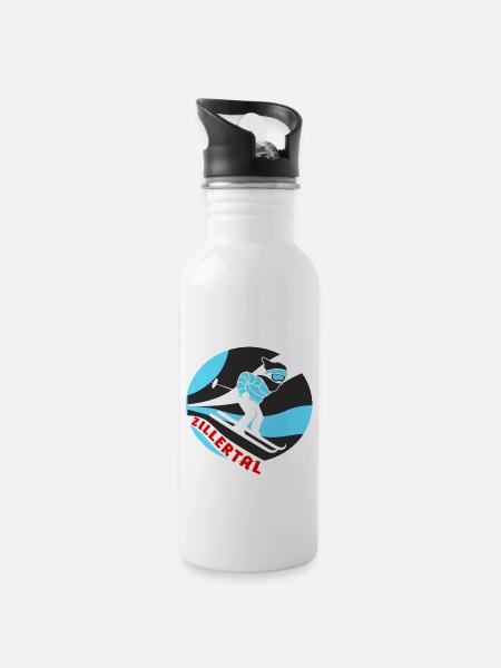 Skifahren im Zillertal - Trinkflasche mit integriertem Trinkhalm - Weiß
