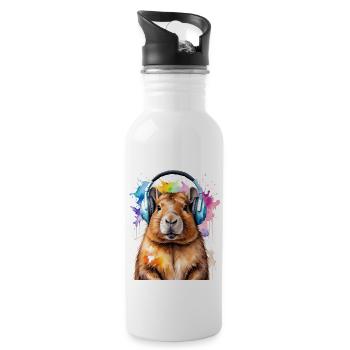Capybara Kopfhörer Capy Bunt Tier Design Print - Trinkflasche mit integriertem Trinkhalm - Weiß - Rechts