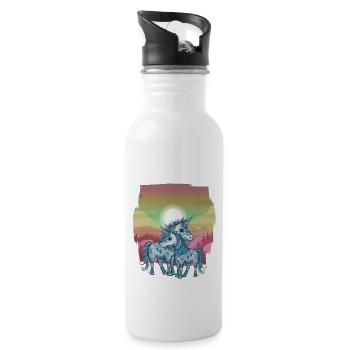 Einhörner Einhorn Schamane Natur Wald indianisch - Trinkflasche mit integriertem Trinkhalm - Weiß - Rechts