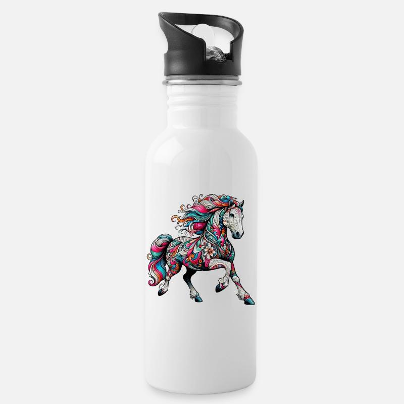 Pferd - Trinkflasche mit integriertem Trinkhalm - Weiß