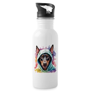 Dobermann Hoodie Hund Bunt Lustig Tier Print - Trinkflasche mit integriertem Trinkhalm - Weiß - Rechts