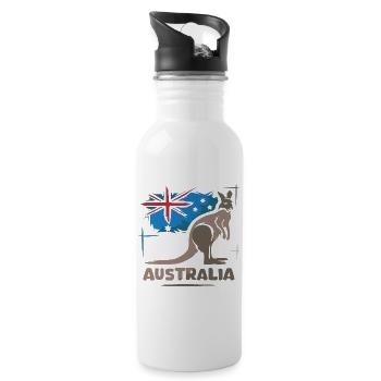 Australie Kangourou bande dessinée drapeau nature animaux symbole - Gourde avec paille intégrée - blanc - Droite