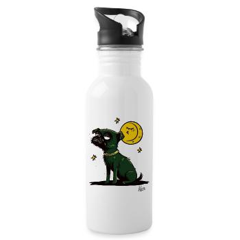 Tired Schnauzer: Dog with Moon and Stars - Water bottle with straw - white - Right