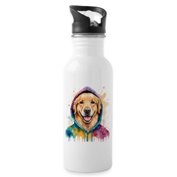 Golden Retriever Hoodie Dog Funny Design Print - Water bottle with straw - white - Right