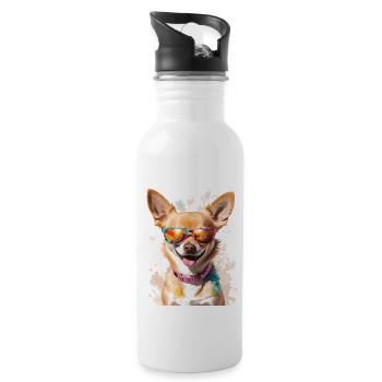 Chihuahua Sunglasses Dog Funny Design Print - Water bottle with straw - white - Right