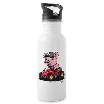 Infatigable petit cochon tracteur joyeux - Gourde avec paille intégrée - blanc - Droite