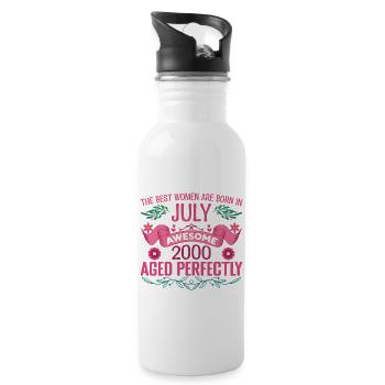 Juli 2000 Geburtstag Frau Juli 2000 - Trinkflasche mit integriertem Trinkhalm - Weiß - Rechts