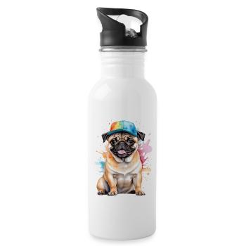 Carlin Snapback Cap Chien Coloré Drôle Design Imprimer - Gourde avec paille intégrée - blanc - Droite