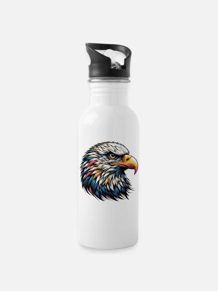 Adler - Trinkflasche mit integriertem Trinkhalm - Weiß