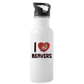 Ich liebe Biber Eurasischer Rizinus Canadensis Biber - Trinkflasche mit integriertem Trinkhalm - Weiß - Rechts