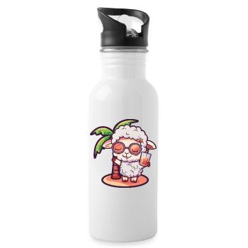 Schaf Sommer Strand Comic - Trinkflasche mit integriertem Trinkhalm - Weiß - Rechts