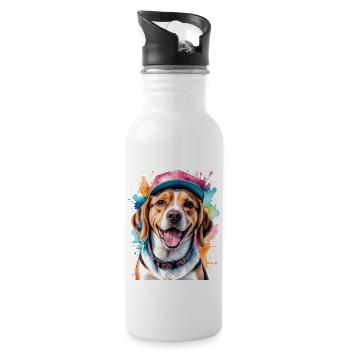 Beagle Snapback Cap Dog Funny Animal Design Print - Water bottle with straw - white - Right