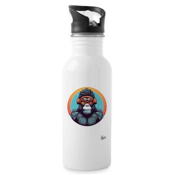 hip hipster gym headphones monkey - Water bottle with straw - white - Right