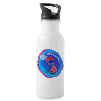 Grübelnder Überdenker mit Saftglas - Trinkflasche mit integriertem Trinkhalm - Weiß - Rechts