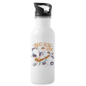 Boo Crew Halloween Nurse Ghost Skeleton Funny - Water bottle with straw - white - Right