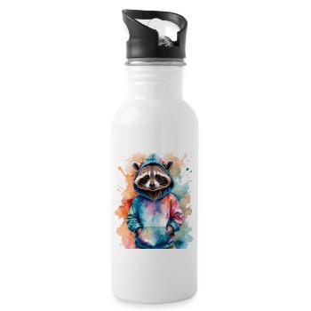 Waschbär Hoodie Bunt Lustig Tier Design Print - Trinkflasche mit integriertem Trinkhalm - Weiß - Rechts