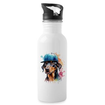 Doberman Snapback Cap Dog Funny Design Print - Water bottle with straw - white - Right