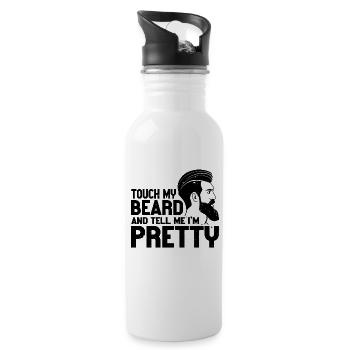 Beard Quote, Touch My Beard And Tell Me I'm Pretty - Trinkflasche mit integriertem Trinkhalm - Weiß - Rechts