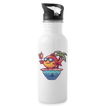 Fisch Sommer Ozean Comic - Trinkflasche mit integriertem Trinkhalm - Weiß - Rechts