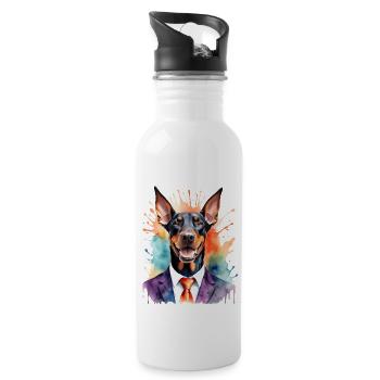 Dobermann Anzug Hund Bunt Lustig Tier Design Print - Trinkflasche mit integriertem Trinkhalm - Weiß - Rechts