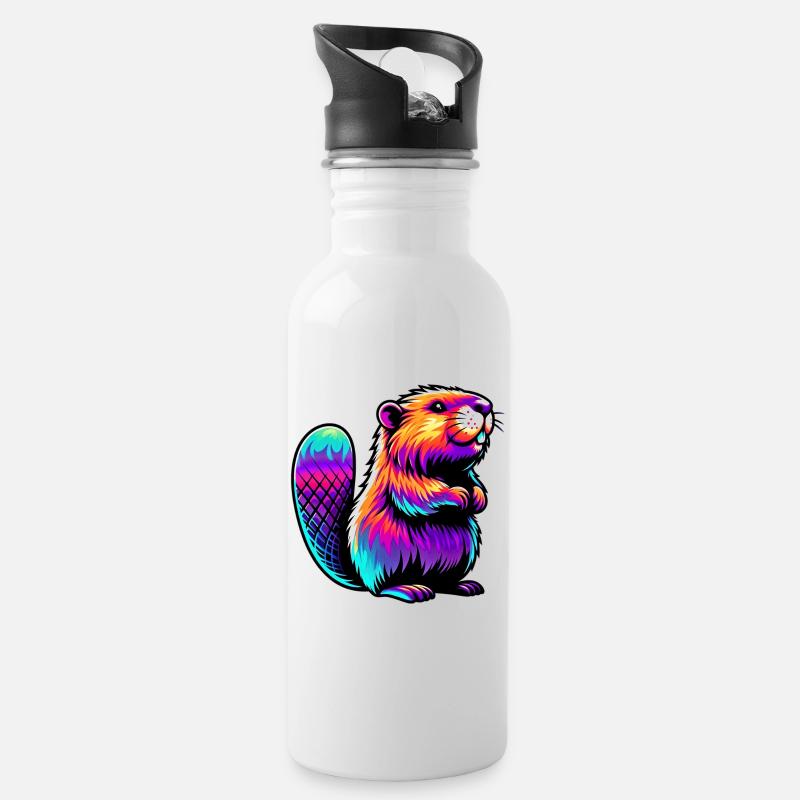 Bieber - Trinkflasche mit integriertem Trinkhalm - Weiß