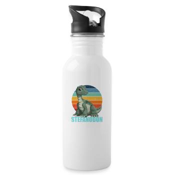 Stefanodon Kombination aus Stefan und Iguanodon - Trinkflasche mit integriertem Trinkhalm - Weiß - Rechts
