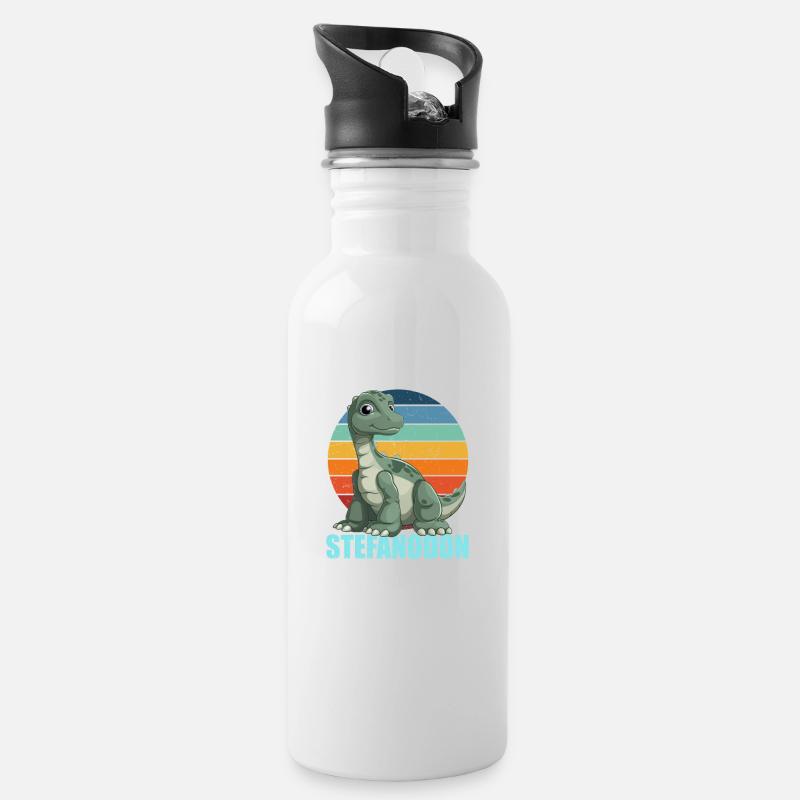 Stefanodon Kombination aus Stefan und Iguanodon - Trinkflasche mit integriertem Trinkhalm - Weiß