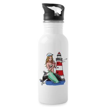 Meerjungfrau Nixe Nixen Seemänner maritim Ahoi - Trinkflasche mit integriertem Trinkhalm - Weiß - Rechts