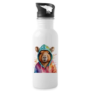 Capybara Hoodie Capy Colorful Animal Design Print - Water bottle with straw - white - Right